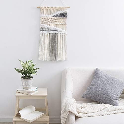 Amazoncom Mkono Macrame Wall Hanging Woven Boho Decor Gray Yarn Fringe Tassel Handmade Home Decoration For Bedroom Living Room Dorm Nursery Apartment 12w X 245l Everything Else