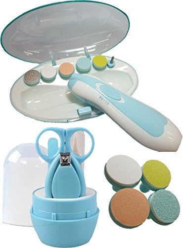 Baby Nail Trimmer File with Light - Safe Electric Baby Nail Clippers Kit for Newborn Infant Toddler Kids Toes and Fingernails - Care, Polish and Trim - Battery Operated AA (Baby Blue) by Dinnx