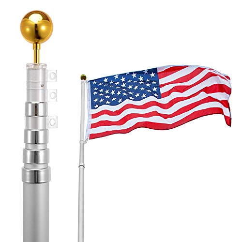 Voilamart 30ft Flagpole Telescopic 6 Sectional Fly 2 Flags, Outdoor