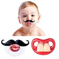 FLYPARTY 2Pcs Funny Teeth And Mustache Pacifier,Cute Gentleman Mustache Designed Baby Pacifiers for Soothe Your Newborn Baby, Perfect Baby Shower Gift For Small Boys Or Girls!