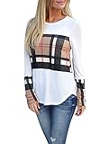 Tutorutor Womens Plaid T Shirts Long Sleeve Casual Patchwork 2019 Fashion Tops Blouses