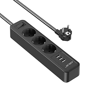 JSVER Stekkerdoos 3 stopcontacten 3 USB-oplaadpoorten Verlengkabel, Stekkerdozen Overspanningsbeveiliging met USB…
