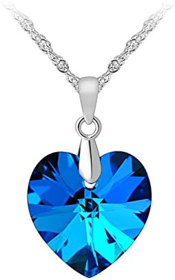 PMANY Heart of the Ocean Blue Pendant Necklace Clear Crystal Rhinestone Women Girls Heart Jewelry Gifts
