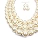 Yuhuan Faux Big White Pearl 3 Layer Chunky Necklace and Earrings Bib Costume Jewelry Set