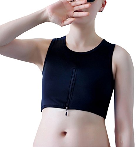 Super Flat Large Les Zipper Lesbian Chest Binders Tomboy Compression Short Clasp (XXXXL, black)