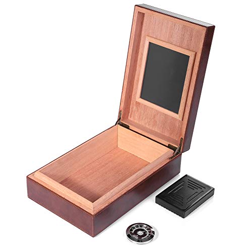 MEGACRA Cedar Cigar Humidor, Leather Cigar Box with Hygrometer and Humidifier Portable Travel Cigar Humidor Holds 10-20 Cigars