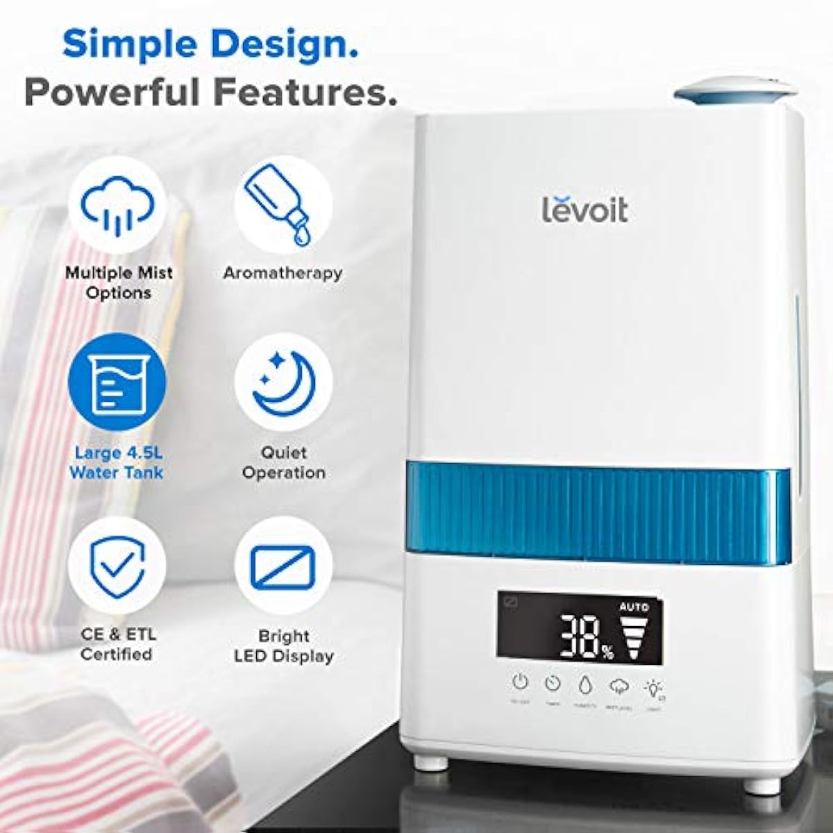 LEVOIT Cool Mist Humidifiers, 4.5L Ultrasonic Humidifier for Bedroom