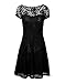 Measoul Women Round Neck Short Sleeve Pleated Lace Mini Party Evening Cocktail Dress