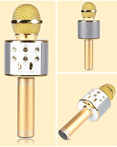 Hontrue WS858 Wireless Bluetooth Karaoke Microphone,3-in-1 Portable Hand microphone Speaker Machine for iPhone/Android/iPad/Sony/PC or All Smartphone (Gold)