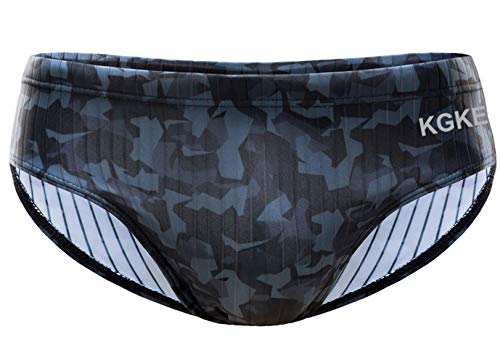 KGKE Mens Sexy Swim Briefs by Camo Pattern Bikini Swimsuit for Men (Grey Camo Strip, XXL)