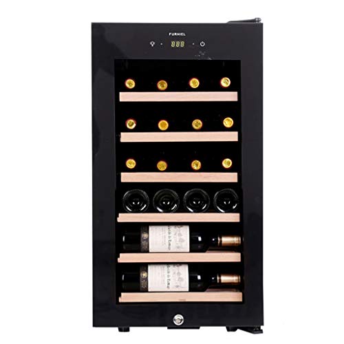 Freestanding Wine Cellars JCOCO 22 Bottles Compressor Wine Fridge with Digital Temperature Display, with Handle, Pure Oak Sliding Frame, Black