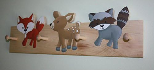 Woodland Critters Fox, Deer, Raccoon Kids Clothes PEG Rack Clothing Rack Hooks Boys Bedroom Baby Nursery Wall Art Decor CR0017
