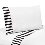 4 Piece Queen Sheet Set for Pink, Black and White Stripe Paris Bedding Collection
