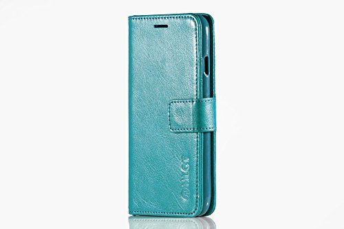 iPhone 8 Case, iPhone 7 Case, HLCT PU Leather Wallet Case, with Soft TPU Protective Bumper, Built-in Stand Kickstand, Cash and Card Pockets (Teal)