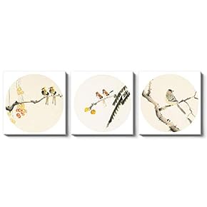 Canvas Wall Art Chinese Flowers and Birds Painting Artwork for Home Prints Framed - 12"x12"x3 Panels