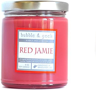 Bubble and Geek"Red Jamie" Scented Soy Candle, 8 oz Jar, Handmade in the USA