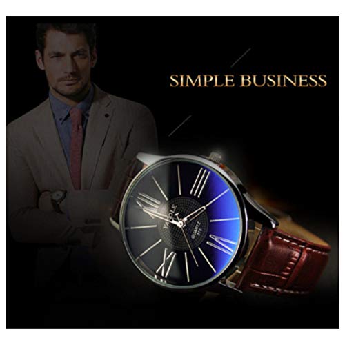 OWMEOT Watch Luxury Fashion Faux Leather Mens Quartz Analog Watch Watches (Brown 2)