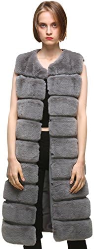 vogueearth Women' Classic Faux Fur Rex Rabbit Autumn Winter Warm Long Vests Dark Grey