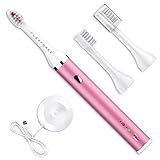 FLEXFORCE Electric Toothbrush for Adults, Rechargeable Toothbrush with 3 Modes and 2 Replacement Heads, Soft Bristles for Sensitive Gum Care, USB Charging Power Toothbrushes for Travel(Rose-Gold)