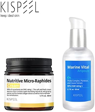 KISPEEL Ultra-Revitalizing Boost 99% EGW Marine Vital Enriched Essence Ampoule 1.7fl oz + Nutritive Micro-Raphides Anti-Aging Brightening Cream 1.7oz Set
