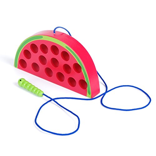 image for USATDD Wooden Lacing Watermelon Threading Toy Wood Block Puzzle Travel