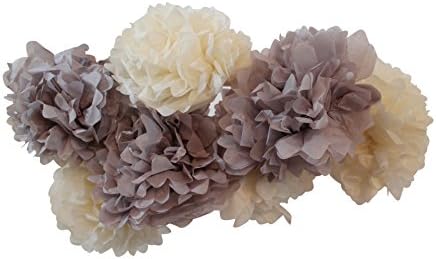 Mibur Tissue Paper Pom Poms (8 Pack) Paper Pom Poms Party Decorations &amp; Wedding Paper Balls (8", White/Grey)