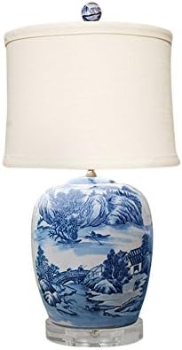 Blue and White Blue Willow Porcelain Ginger Jar Table Lamp 27"