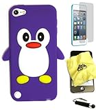 BUKIT CELL (TM) Apple iPod Touch 5 Penguin Silicone Case (PURPLE) + BUKIT CELL Trademark Lint Cleaning Cloth + Screen Protector + WirelessGeeks247 METALLIC Touch Screen STYLUS PEN with Anti Dust Plug
