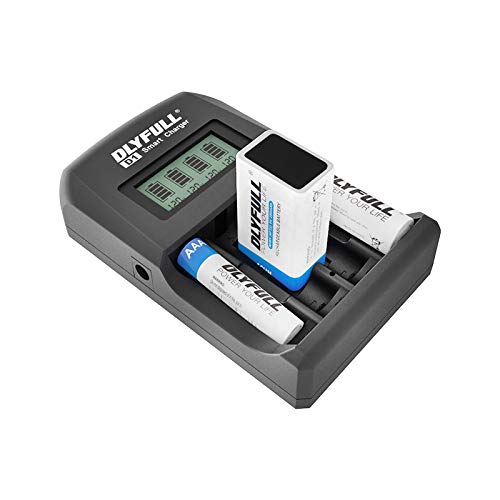 Dlyfull Universal Battery Charger(3 in 1) for AA, AAA, 9V Ni-MH Ni-CD Rechargeable Batteries with LCD Display + AC Cable