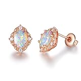 GEMSME Created white Opal 6x8mm oval Stud Earrings