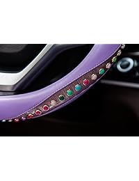 Valleycomfy   Cubiertas para volante de coche, estilo bohemio, universal, 15.0 in, diamante de color brillante para mujeres, transpirable, antideslizante y libre de olores, Púrpura