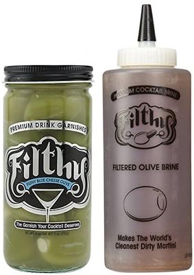 Filthy Blue Cheese Stuffed Olives and Filthy Olive Brine Juice Combo Pack
