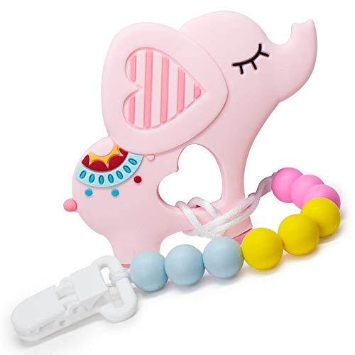 Pacifier Clip Dancing elephant Teether with Silicone Teething Beads for Boys and Girls