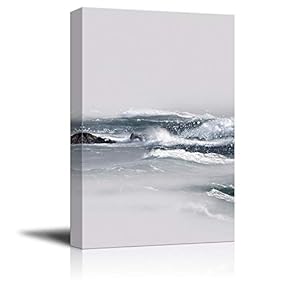 Canvas Wall Art - Abstract Seascape with Big Waves - Giclee Print Gallery Wrap Modern Home Art Ready to Hang - 12x18 inches