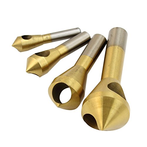 KangÂ® 4x Chamfer Countersink Deburring Drill Bit Set Crosshole Cutting Metal Tool Gold