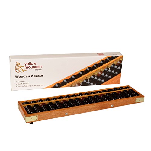Vintage Style Wooden Abacus, Soroban Calculator with Reset Button, 13.75 Inches, 17 Column