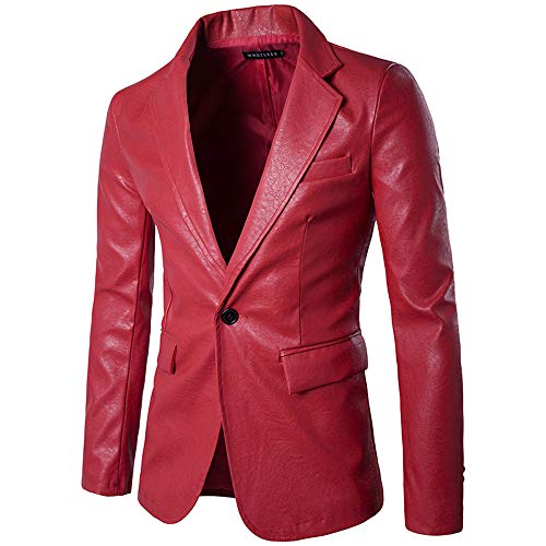 LISTHA Leather Suit Coat Men's Single Row Buckle Blazer Jacket Classic PU Coat - Thumbnail 3