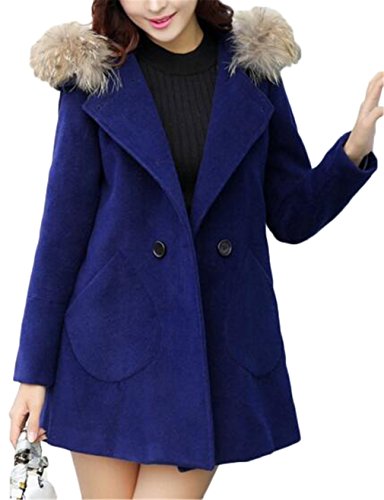 Women's Winter Lapel Outerwear Faux Fur Hoodies Parka Jacket Wool Coat