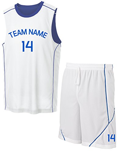 Custom Premium Reversible Basketball Uniform - 2 Side Print, Royal/White, L - Thumbnail 2