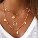 Gold Layered Necklace Pendant for Women Boho Multilayer Chain Beads Leaf Disc Charm Costume Jewelry Sets 4Pcs E600G-