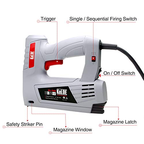 Electric Staple Gun Kit, KeLDE 120V Power Stapler/Brad Nailer with Adjustable Firing Mode Switch, Includes 1500pc T50 Staples and 500pc 15mm Brad Nails