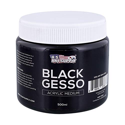 U.S. Art Supply Black Gesso Acrylic Medium, 500ml Tub - 16.9 Ounces Over a Pint