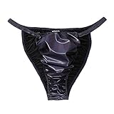 FEESHOW Men's Wet Look Leather Ruched Bikini Briefs Latex Rubber Underwear Navy Blue Medium (Waist 27.0-48.0