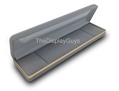 The Display Guys~ Deluxe Gray Velvet Bracelet & Watch Gift Box, Jewelry Presentation Display Case Gold Trim Metal Hinge (8x2x1 1/8 inch)