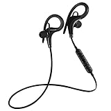 Bluetooth Earbuds, Wireless Stereo Headset with Soft Ear Hooks Sweat-proof Headphone with Mic and volume control for iPhone Samsung HTC Smartphones and More (Black)