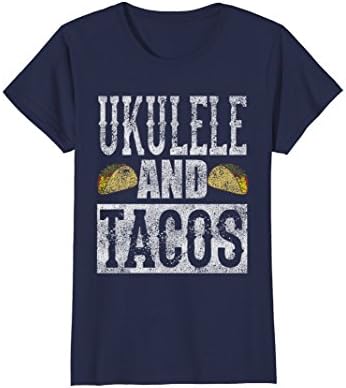 Womens Ukulele and Tacos Funny Taco Band Distressed T-Shirt Large Navy