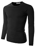 Doublju Mens Basic Crew Neck Long Sleeve Slim Fit T-shirts BLACK LARGE