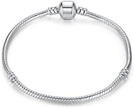 Yeshion Silver Plated Snake Chain Bracelet Bangles For DIY Charm Beads (PA1104-22cm)