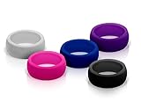 Silicone Wedding Rings - 5 Ring Pack Silicone Wedding Ring for Women, Band - Purple, Pink, Blue, Black and Light Gray - For Active Lifestyle, Active Women, Athletes