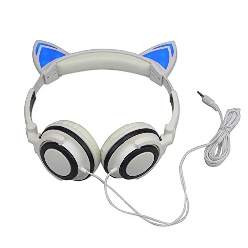 Cat ear headphones headset with glowing lights -white
